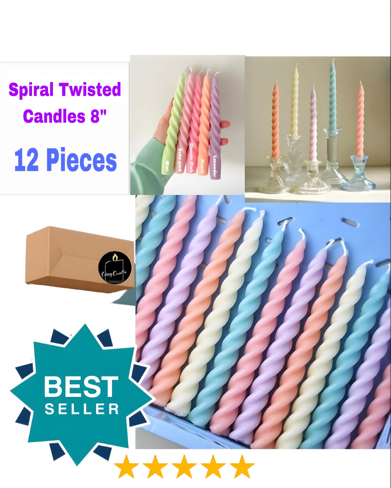 12Pcs Twisted Spiral Candles Size (8")