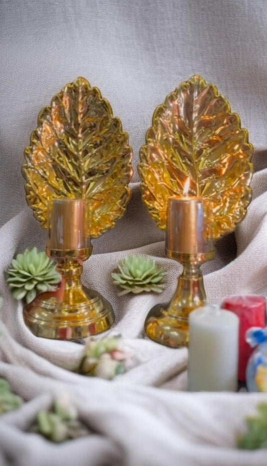 2Pcs Elegant Gold-Plated Chrome Candle Holders with 2 Pillar Candles Free – Set of 2